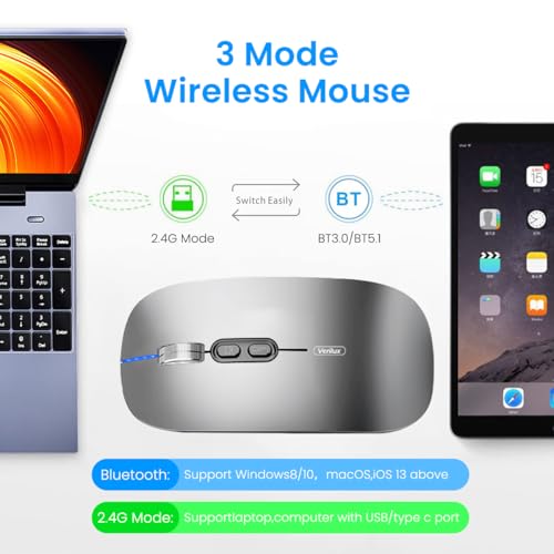 Verilux® Wireless Mouse Rechargeable Battery Level Visible 3 Modes 2.4G 3.0BT 5.0BT Bluetooth for Laptop 1600DPI Ergonomic Silent Mac PC iPad Grey 3PCS Verilux® Wireless Mouse Rechargeable Battery Level Visible 3 Modes 2.4G 3.0BT 5.0BT Bluetooth for Laptop 1600DPI Ergonomic Silent Mac PC iPad Grey 3PCS